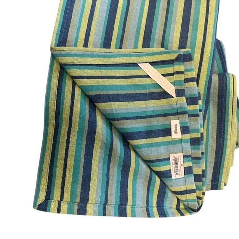 NWT Set of 4 Tag Ltd Aqua & Lime Green Cabana Stripe Cotton Dish Towels 430870